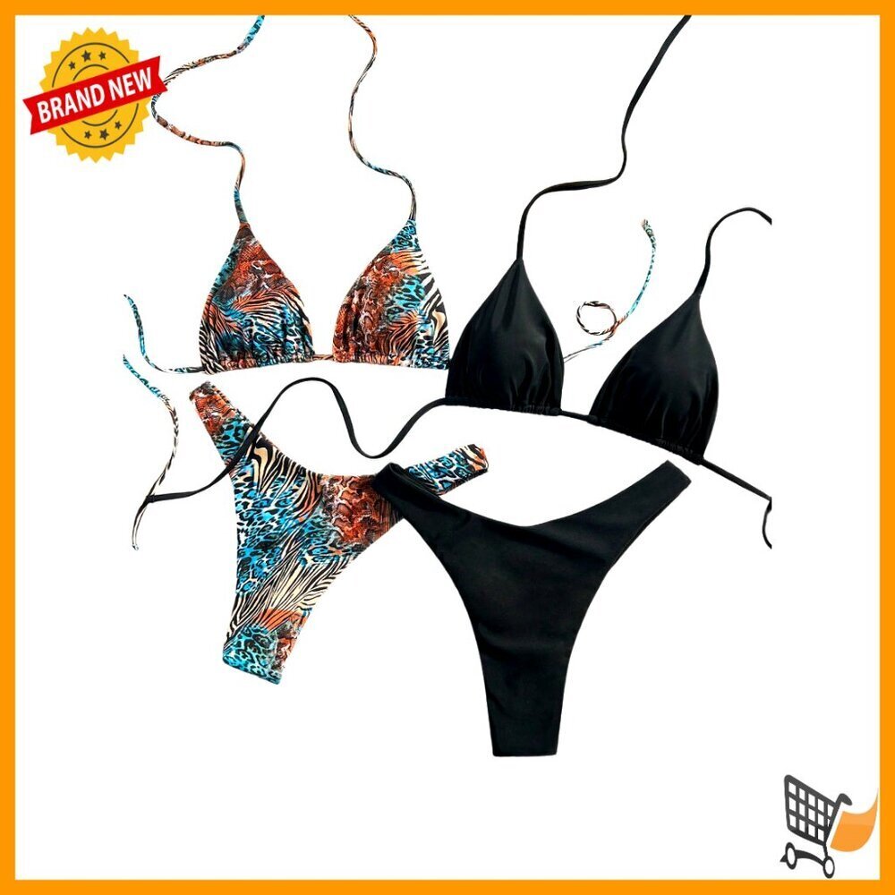 Adjustable Halter Triangle Bikini Set Brazilian Bottom Sexy Swimwear Bundle